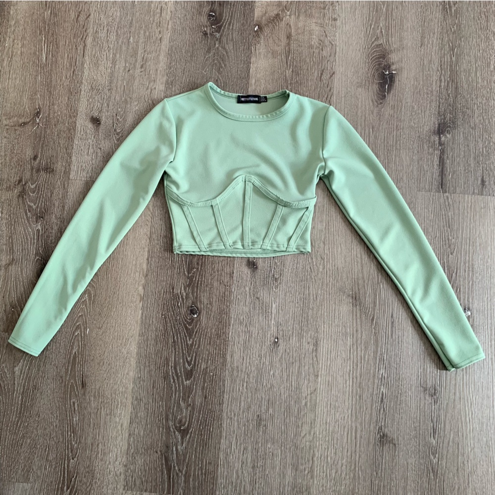 Pretty little thing sea foam green long sleeve crop top.